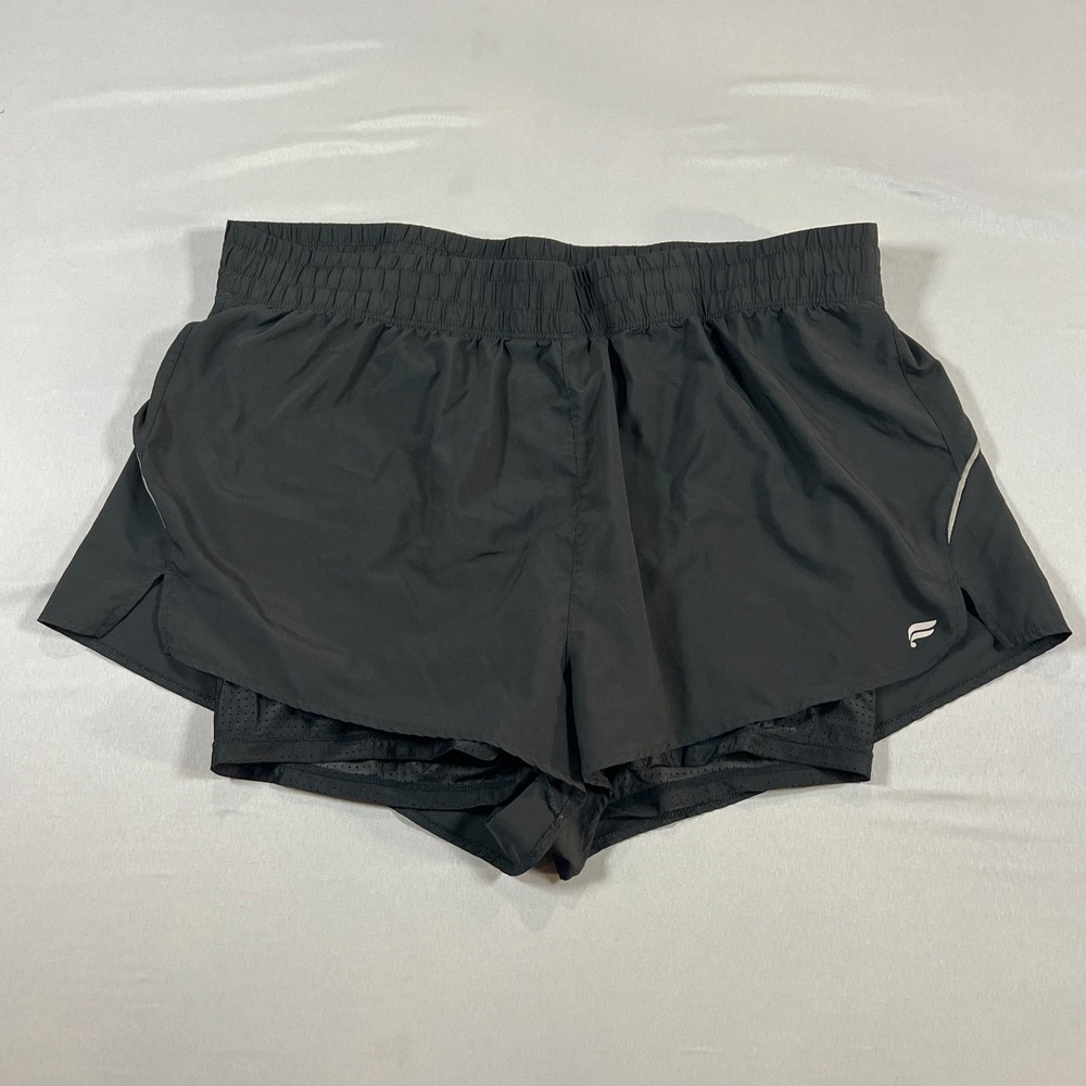 Fabletics 2-in-1 Reflective Running Shorts Womens Black L Stretch Sweat Wicking